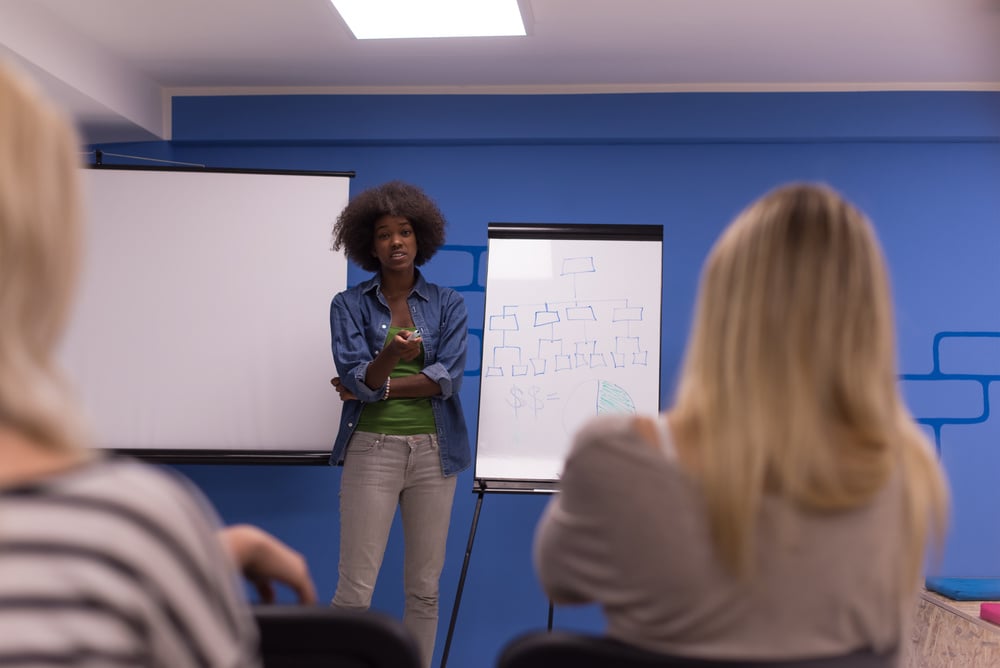 Black Woman Speaker Seminar Corporate Business Meeting Concept